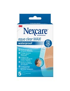 Nexcare Aqua Clear Maxi Waterproof Pack de 5 Pansements Pour Plaies - 60x88mm - Impermeables - Résistant à l'eau - Couleur Trans
