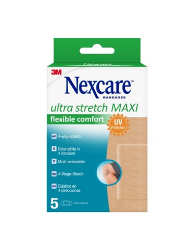Nexcare Ultra Stretch Maxi Pack de 5 Pansements Pour Plaies - 50x101mm - Élastique - Respirant - Couleur Chair