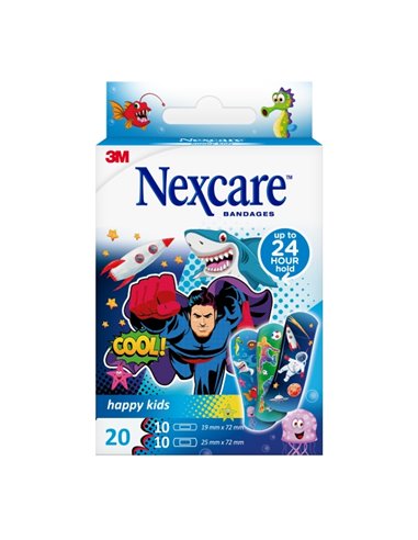 Nexcare Happy Kids Cool Pack de 20 Pansements assortis - Transpirables - Pour Pieles Delicadas - Couleur Estampado Infantil