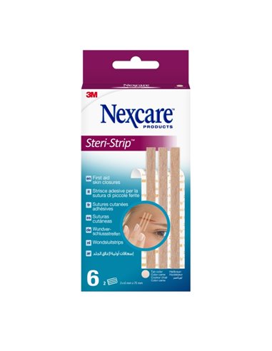 Nexcare Steri-Strip Pack de 6 Suturas Cutaneas - 6x75mm - Adhesivas - Respirant - Couleur Chair