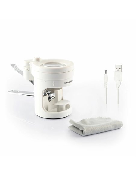 Innovagoods Clail Cortauñas Avec Lupa - 8 Aumentos - Câble USB de 80cm - Luz LED - Comprend Accesorios - Altura Réglable - Base 