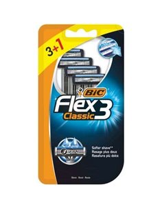 Bic Flex 3 Pack de 3+1 Maquinillas de Afeitar Desechables de 3 Feuilles - Cabezal Pivotante - Tira Lubricante Avec Aloe Vera