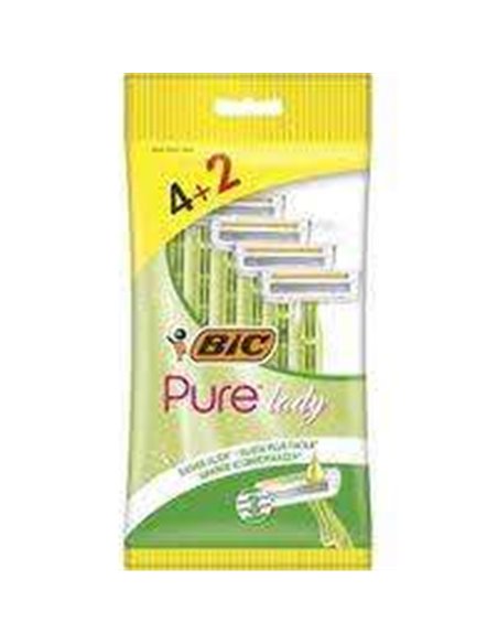 Bic Pure 3 Lady Pack de 4+2 Maquinillas de Depilacion Desechables de 3 Feuilles - Tira Lubricante Avec Aloe Vera