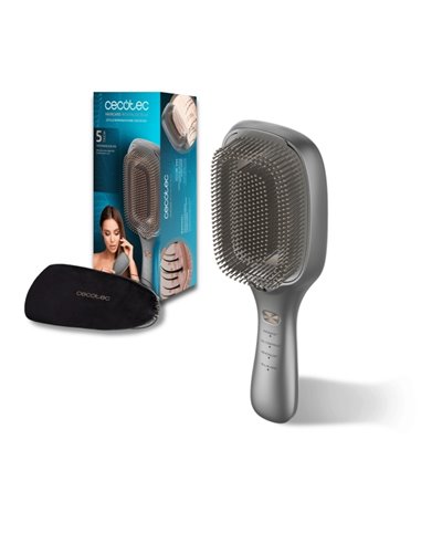 Cecotec HairCare Revitalize Aluminum Cepillo Reparador - Microcorrientes EMS - Luz LED - Iones Negativos - Laser de Baja Potenci