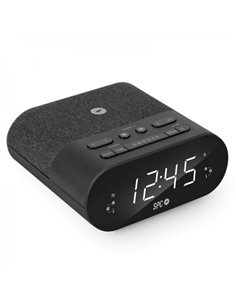 SPC Frodi Qi Radio Despertador Avec Base de Charge Sans fil - Almacena Emisoras de Radio - 2 Alarmas Configurables - Couleur Noi