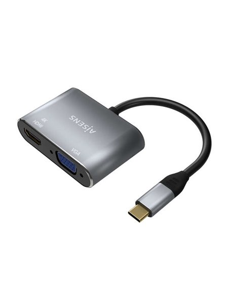 Aisens Conversor USB-C à VGA/HDMI 4K - USB-C/M-VGA/H-HDMI/H - 15CM - Couleur Gris