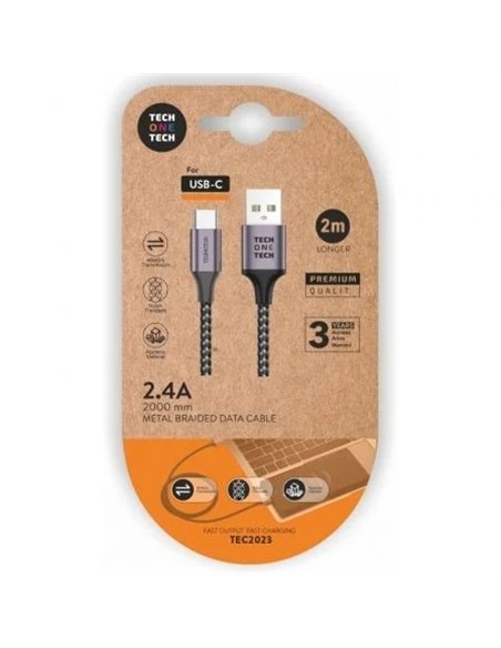 TechOneTech Câble USB-À Mâle à USB-C Mâle 2m - Recubierto de Nylon Tressé