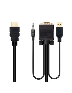 Nanocable Câble Conversor HDMI à VGA+Jack3.5+USB-À 1.8m - Couleur Noir