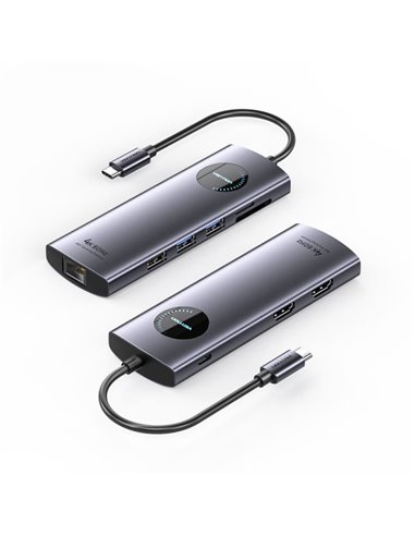 Vention Docking Station 9 en 1 USB-C à 2xHDMI/2xUSB3.0/USB 2.0/RJ45/SD/TF/PD 100W - 0.15m - Couleur Gris