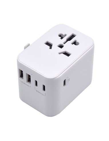 Ewent Adaptateur de Viaje Universal - Conexiones Pour Europa (Schuko), USA, UK, Australia - 2xUSB-À - 3xUSB-C - Couleur Blanc