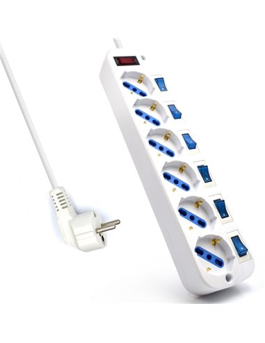 Ewent EW3932 Regleta Avec 6 Tomas de Corriente - Protection contra Sobretensiones - Interruptores Individuales. Couleur Blanc