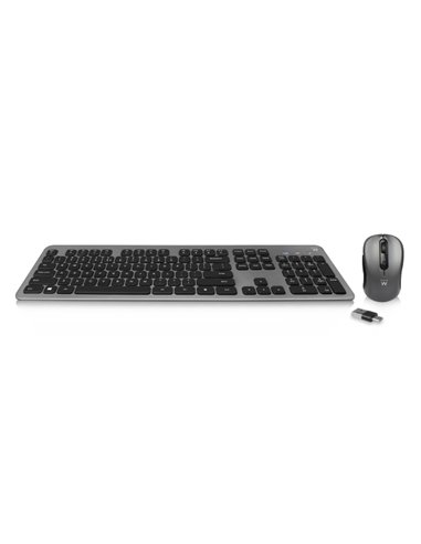 Ewent Pack Clavier + Souris Inalambrico - Receptor USB-À 2.4Hz - 1600dpi - QWERTY ES - Comprend Pilas AA/AAA - Teclas Silenciosa