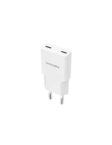 Nanocable Cargador de Pared 2xUSB-C/PD 20W - Couleur Blanc
