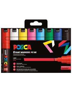 Posca PC-8K/8C Étui de 8 Marcadores de Pintura - Pointe Biselada Acrilica 8mm - Encre Base al Eau - Résistant à la Luz - Couleur