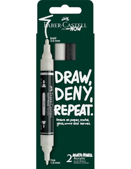 Faber-Castell Multimark Acrylic Pack Avec 2 Feutres Acrilicos Double Pointe - Puntas Redondas de 1mm et 3mm - Encre Acrilica à B