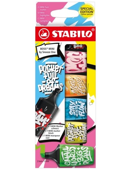 Stabilo Boss Mini by Snooze One Pack de 6 Mini Marcadores Fluorescentes - Trait entre 2 et 5mm - Encre Avec Base de Eau - Antise
