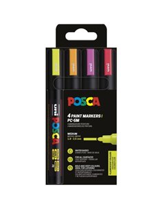 Posca PC-5M Pack de 4 Marcadores de Pintura - Pointe de Bala 1.8-2.5mm - Encre Base al Eau - No Permanent - Résistant à la Luz -