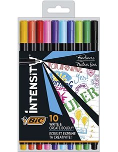 Bic Intensity Fine Pack de 10 Feutres - Pointe Fina de 0.8mm - Trait de 0.4mm - Encre Avec Base de Eau - Couleurs assorties