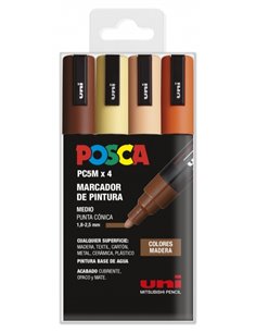 Posca PC-5M Étui de 4 Marcadores de Pintura - Pointe de Bala 1.8-2.5mm - Encre Base al Eau - Résistant à la Luz - No Permanent -