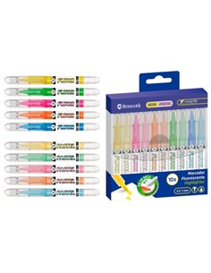 Bismark Long-Life Pack de 10 Marcadores Fluorescentes - 5x Neon et 5x Pastel - Encre Liquida - Pointe Biselada - Idéal Pour Subr