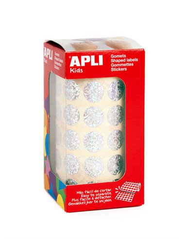 Apli Gomets Redondos Holograficos - Taille Ø 15mm - Adhésif permanent - 59 Feuilles Pretroqueladas - Desarrolla la Psicomotricid
