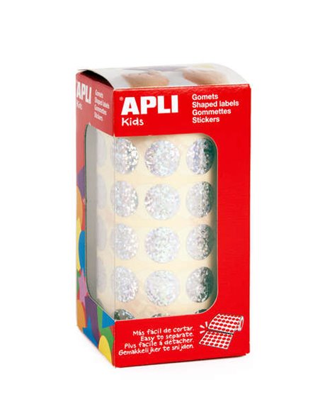Apli Gomets Redondos Holograficos - Taille Ø 15mm - Adhésif permanent - 59 Feuilles Pretroqueladas - Desarrolla la Psicomotricid