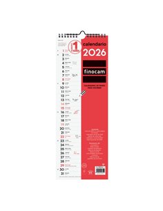 Finocam Calendario de Pared - Annuel 2026 - 155x5x440mm - Espacio Pour Escribir - Couleur Blanc et Rouge