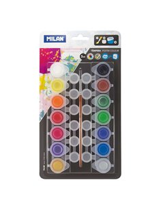 Milan Pack de 14 Tarros de Tempera 5 ml + 12 Botes Pour Mezclas + 1 Pincel Serie 101 - Séchage rapide - Mezclable - Couleurs ass