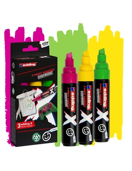 Edding X 6900 Caramelo Pack de 3 Feutres Multisuperficie Permanentes de Encre Opaca - Pointe Biselada Avec Trait 2-10mm - Couleu