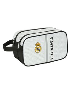 Safta Real Madrid 1ª Equipacion 24/25 Neceser - 2 Compartiments - Anse de Mano - 26x15x12.5cm - Couleur Blanc/Noir