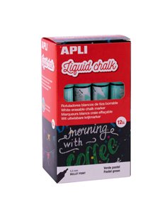 Apli Pack de 12 Feutres de Tiza Liquida - Pointe Ronde - Idéal Pour Pizarras, Plastico, Vinilos, Metal, Etc - Facile de Borrar -