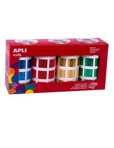 Apli Gomets Cuadrados Metalizados - Taille 20mm - Adhésif permanent - 4 Rollos Avec 5.640 Gomets en Couleurs assorties