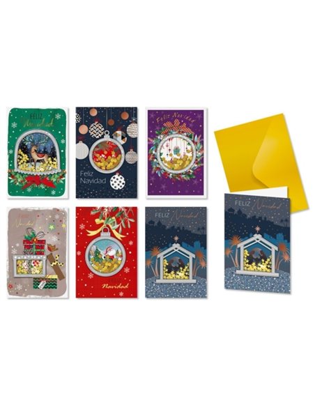 Bismark Pack de 24 Tarjetas de Felicitacion Navideña Avec Sobre Dorado - Taille Carte 11.5x17cm - Diseños Variados Avec Foil et 