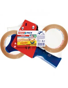 Tesa Pack de Precintadora + 2 Rollos de Precinto Transparent 50mm x 66 Metros