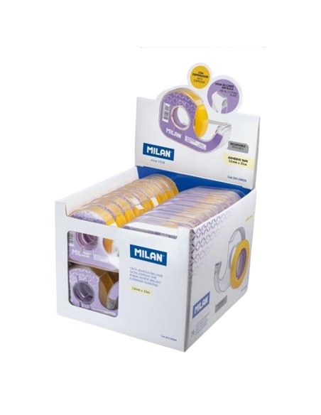 Milan Présentoir de 36 Cintas Adhesivas Transparentes Avec Dispensador - Dimensions 12mm x 33m - Couleur Jaune Transparent