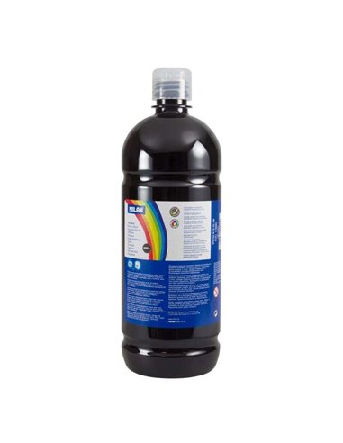 Milan Botella de Tempera 1000ml - Tapon Dosificador - Séchage rapide - Mezclable - Couleur Noir
