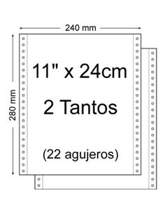 Papier Continu 11" x 240mm - Juego de 2 Tantos - Envase de 1.500 Unidades - Couleur Blanc