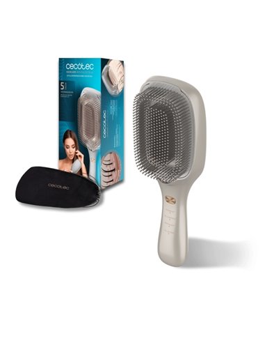 Cecotec HairCare Revitalize Champagne Cepillo Reparador - Microcorrientes EMS - Luz LED - Iones Negativos - Laser de Baja Potenc