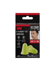 3M E-À-Rsoft Fx Pack de 10 Tapones Pour Oidos - Espuma de Poliuretano Doux - SNR 37dB - 5 Pares - Couleur Jaune