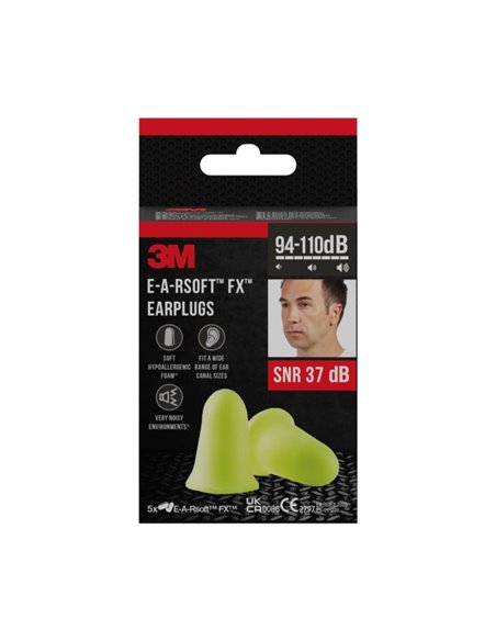 3M E-À-Rsoft Fx Pack de 10 Tapones Pour Oidos - Espuma de Poliuretano Doux - SNR 37dB - 5 Pares - Couleur Jaune