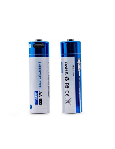 Energy Sistem Charge Pro C Pack de 2 Pilas Recargables USB-C - 3405mWh - 2270mAh - AA - 2.5V - Charge Par USB-C