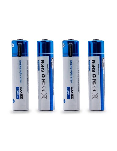 Energy Sistem Charge Pro C Pack de 4 Pilas Recargables USB-C - 1100mWh - 740mAh - AAA - 1.5V - Charge Par USB-C