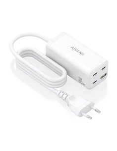 Aisens Cargador GAN 100W - 3xUSB-C PD3.0, QC4.0, QC5.0 - 1xUSB-À QC3.0 - Câble 1.4 Metros - Couleur Blanc