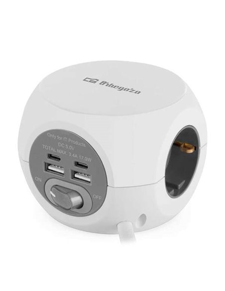 Orbegozo EN 4000 - Enchufe 7 en 1 Avec Tomas de Tierra et Conexiones USB-C - Compact et Seguro - Idéal Pour Viajes - Câble de 1.