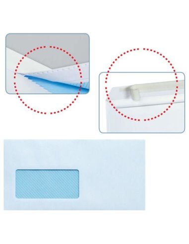 Sam Pack de 500 Sobres Americanos de Papier Offset 90grs Avec Ventana à la Izquierda - Dimensions 115x225mm - Autoadhesivo Avec 