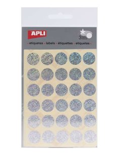 Apli Gomets Redondos Holograficos Ø 20mm - Adhésif permanent - 90 Gomets en 3 Feuilles - Desarrollo de Habilidades et Creativida