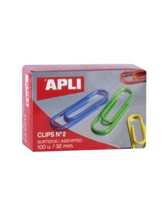 Apli Pack de 100 Clips nº2 32 mm - Couleurs assorties