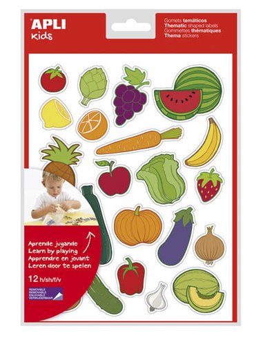 Apli Sac de Gomets Tematicos Frutas et Verduras - 276 Gomets - Adhésif Removible - Desarrollados Avec Educadores - Idéal Pour Es
