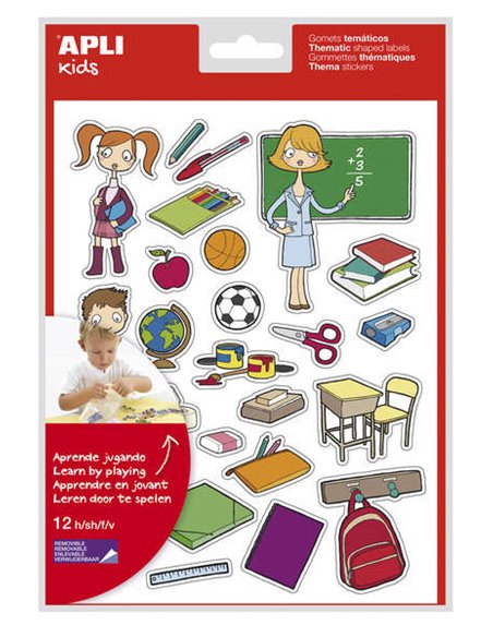 Apli Gomets Tematicos la École - 312 Unidades - Adhésif Removible - Ilustraciones Educativas - Format Idéal Pour Escuelas - Cump
