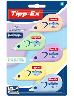 Tipp-Ex Mini Pocket Mouse Pastel Pack Avec 5 Cintas Correctoras 5mm x 6m - Résistant - Escritura Instantanée